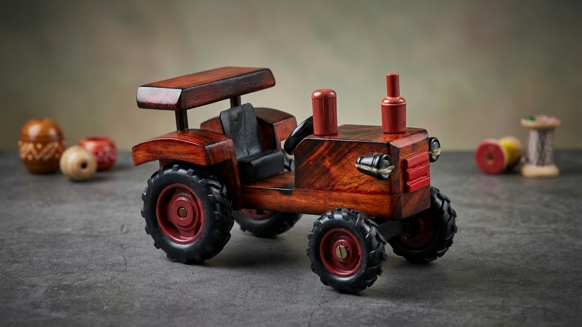 Handcrafted Wooden Vintage Tractor Showpiece